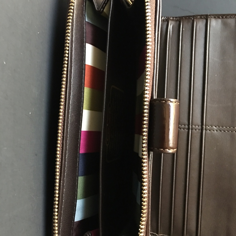 Coach Wallet Monogram Fabric Leather Jacquard Brown Zip Button Women's 12 Slots - Picture 5 of 12